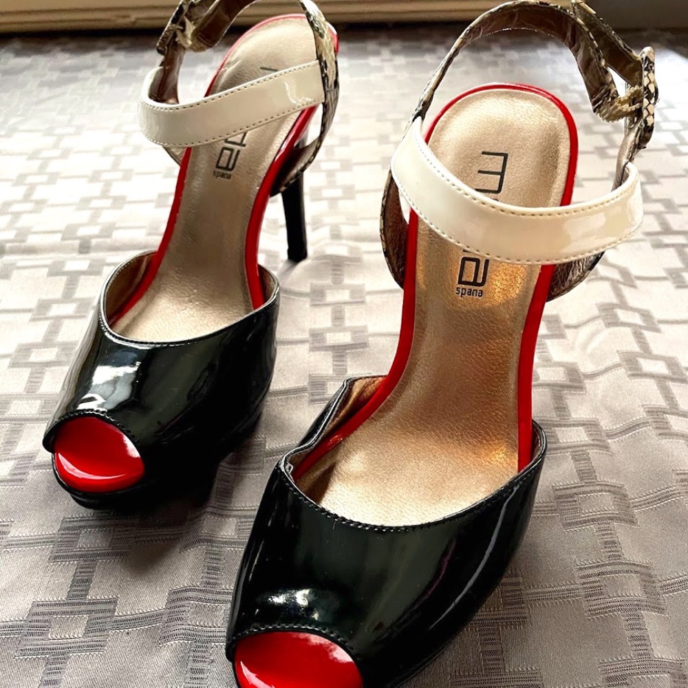 Red and Black with snakeskin back heel